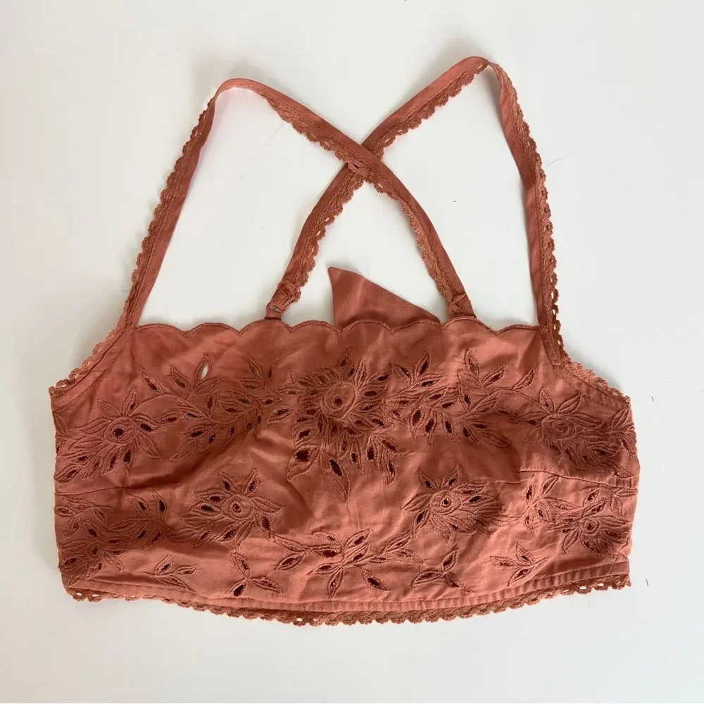 NWT Free People ‘Cassandra’ Embroidered Eyelet Peach Crop Top